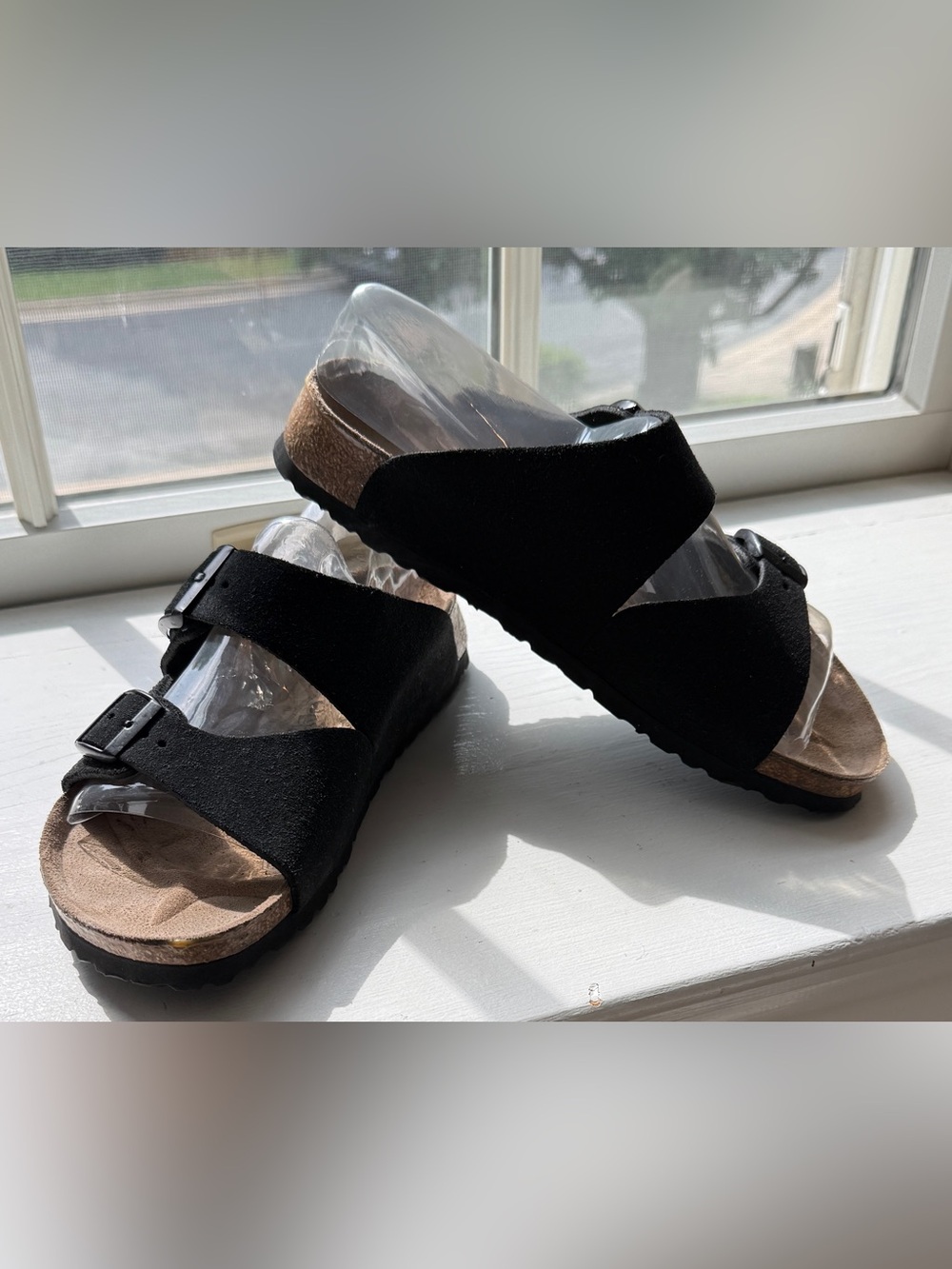 Birkenstock 🇩🇪Betula Black Suede Arizona *Rare Variant* Sandals Womens Sz 38